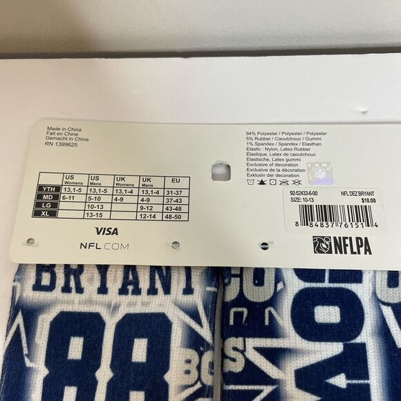 NFL TEAM APPAREL DALLAS COWBOYS NFL DRIVE DEZ BRYANT CREW SOCKS SZ 10-13 Large - Picture 5 of 5
